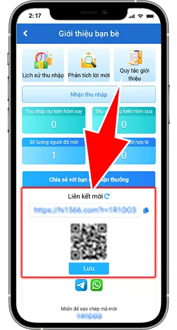 Bước 3: Copy liên kết mời hoặc mã QR gửi cho bạn bè đăng ký tài khoản.